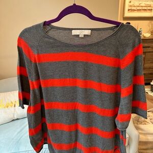 LOFT Charcoal and Scarlet Striped Sweater